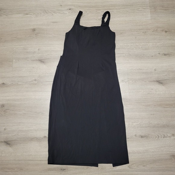 Halara Softlyzero Airy Square Neck Black Ruched Side Slit Midi Dress Corset L - Picture 6 of 8